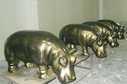 玻璃钢仿铜河马雕塑 玻璃钢仿铜河马雕塑