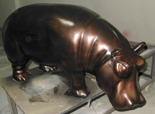 玻璃钢仿铜河马雕塑 玻璃钢仿铜河马雕塑