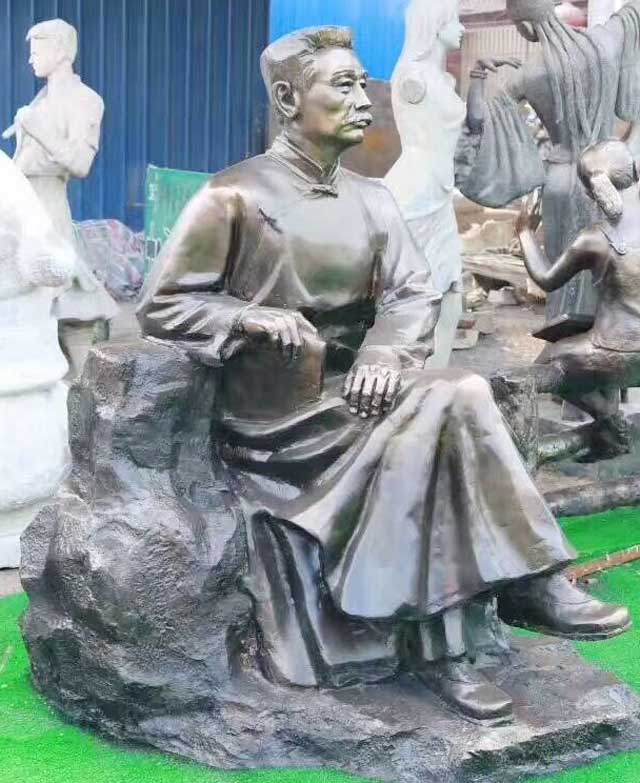玻璃钢鲁迅雕塑 玻璃钢鲁迅雕塑