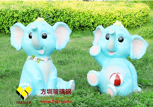 纯手工玻璃钢可爱象雕塑