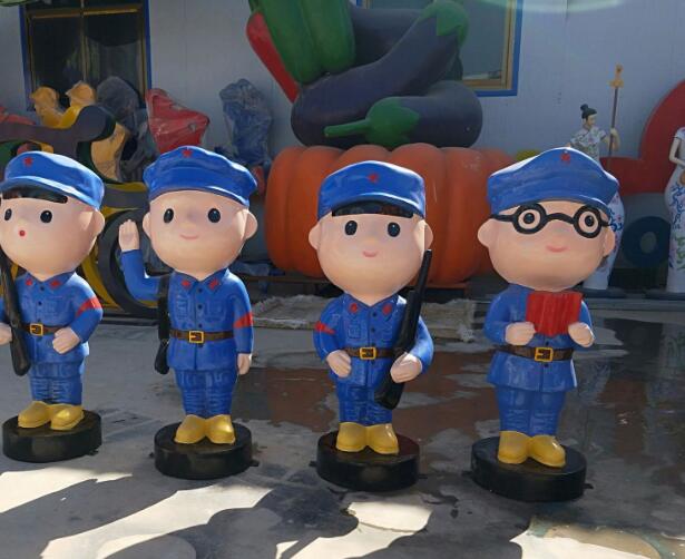 红色文化玻璃钢卡通红军雕塑