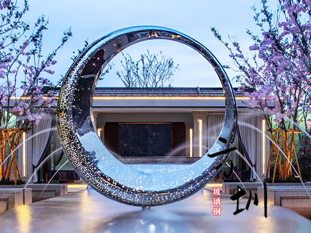 售楼处抽象圆形不锈钢水景雕塑