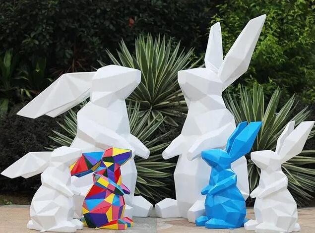 玻璃钢几何切面兔子雕塑摆件