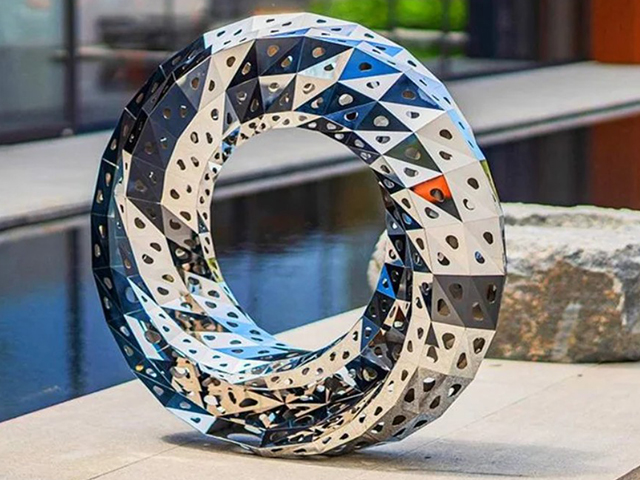 小区镂空水景不锈钢圆环雕塑