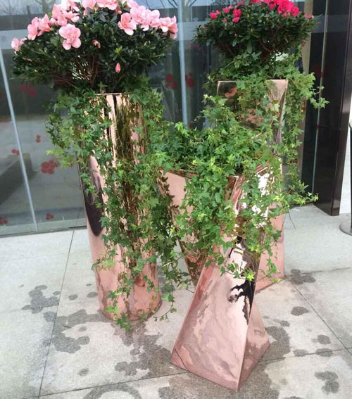 电镀高档玻璃钢室内花盆