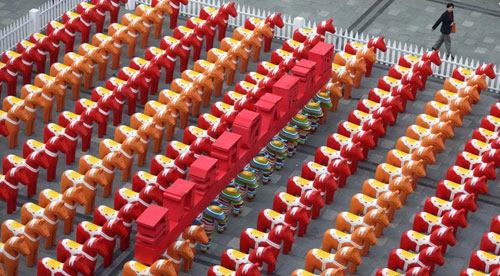 彩绘马玻璃钢雕塑 彩绘马玻璃钢雕塑