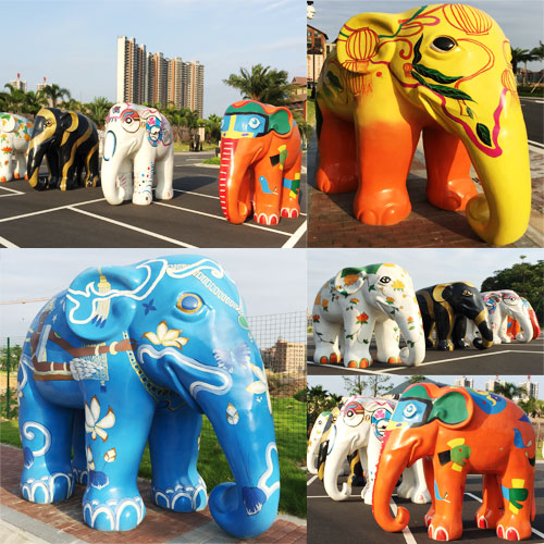 玻璃钢彩绘大象雕塑