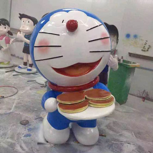 蓝色动漫卡通猫玻璃钢雕塑