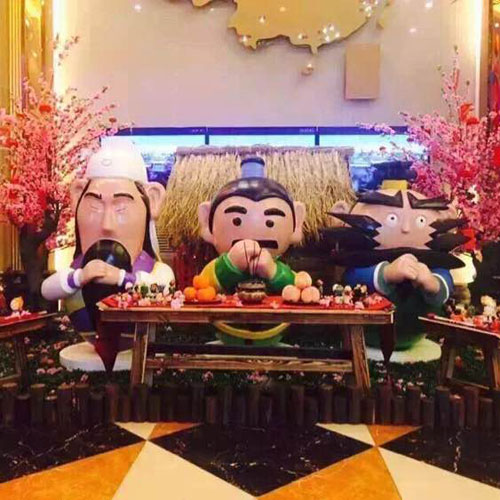 卡通刘关张结义玻璃钢雕塑